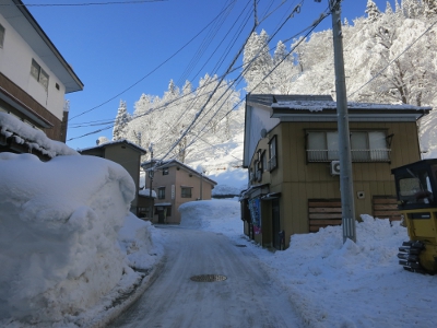 松之山温泉街山根屋前